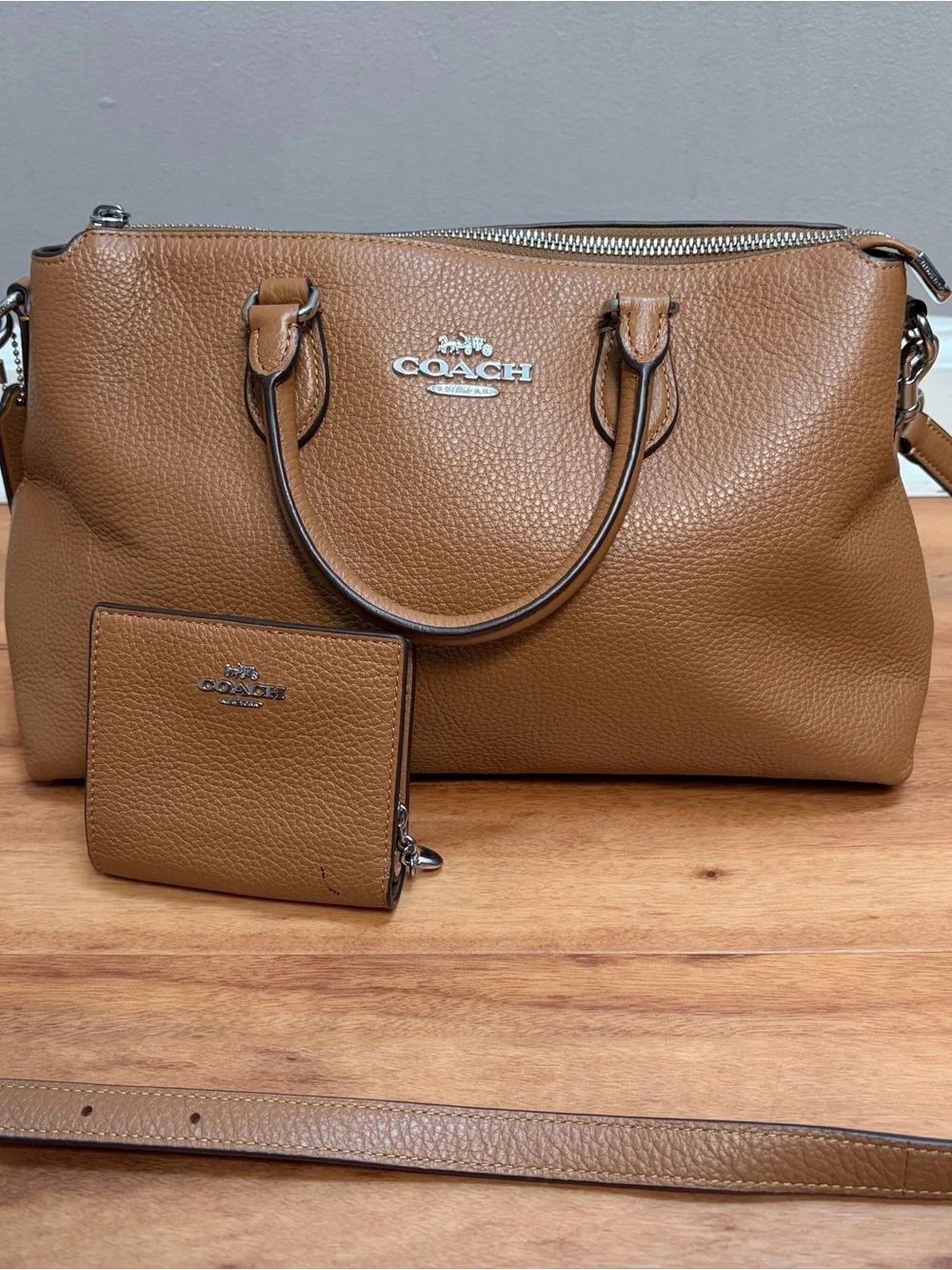 Coach Tan Pebbled Leather Satchel with Matching Wallet